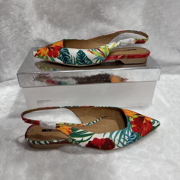 Matiko Hawaiian Print Slingback Flats Pointed Toe Shoes US 5.5-6 (EU 36) - Picture 1 of 11